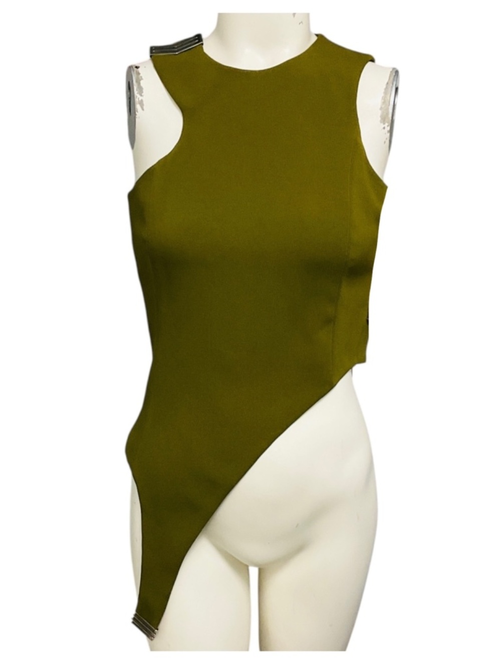 Mugler Khaki Green Asymmetric Sleeveless Crepe Top